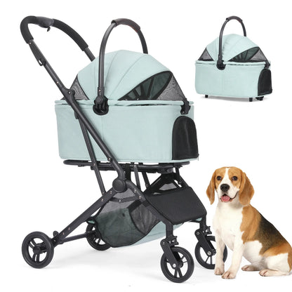3 in 1 Dog Stroller, Upgraded Frame, Up to 44lbs Pet Stroller with Dog Poop Bags & Dispenser, Zipperless Entry, Storage Basket &