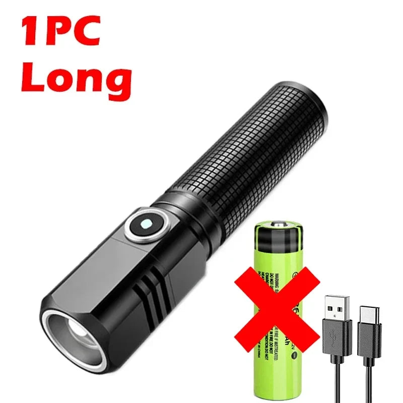 Mini Flashlight XHP50 LED USB C Rechargeable 16340 18650 Battery Flashlight 1500lm Powerful Torch Can Be Closed with One Click