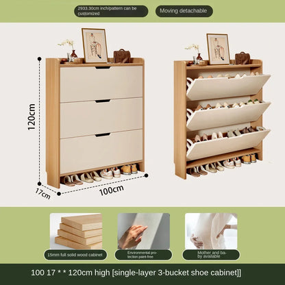 Solid wood ultra-thin flip shoe cabinet, home use, entrance door, foyer storage cabinet, new style wall-mounted shoe rack