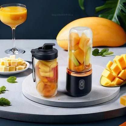 Mini Juice Extractor Portable Dual Cup Fruit Juicer Blender USB Rechargeable Wireless Compact Ice Blender for Travel and Home