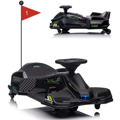 24V Electric Go-Kart Kids Outdoor Ride On Drift Racing Car Toy with Variable Speeds Up to 7.5 Mph,LED Lights,Music,USB Port