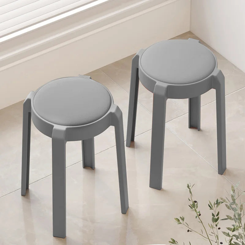 Stacking Stools,PU Leather Square Nesting Four-Legged Stool with Padded Stools Plastic Stackable Stool, Portable Breakfast
