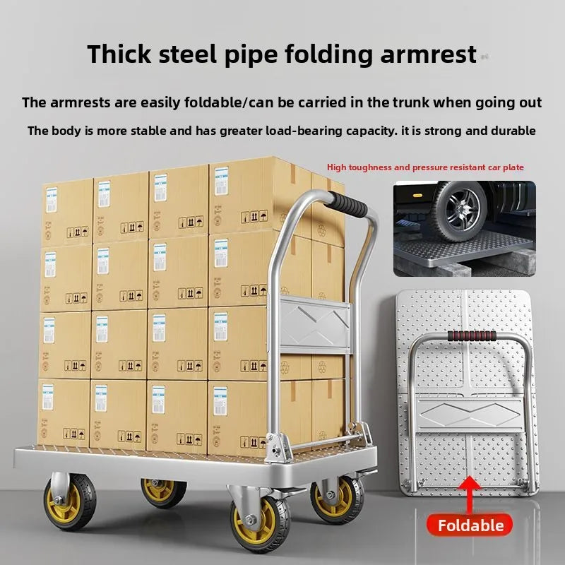 Steel plate pulling trolley trolley trolley handling thickened foldable portable silent trailer pulling flat truck