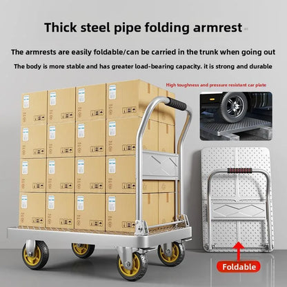 Steel plate pulling trolley trolley trolley handling thickened foldable portable silent trailer pulling flat truck