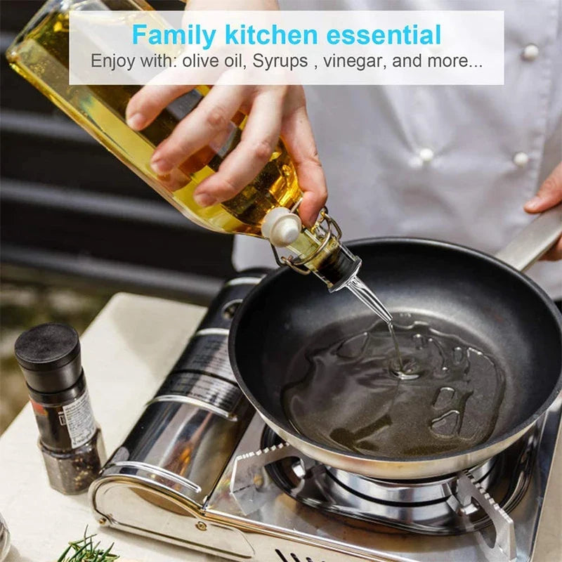 4 Pieces Stainless Steel Classic Bottle Pourers Liquor Pourers with Rubber Dust Caps Olive Oil Spout Speed Pour Spouts YY074