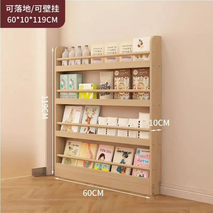 Corner storage rack, ultra-thin solid wood floor-standing bookcase, door back storage rack, narrow cabinet, wall-mounted childre