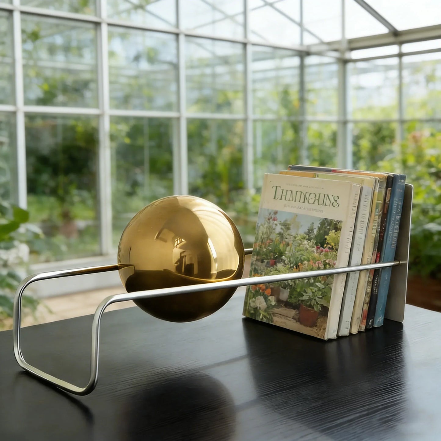 Modern Gravity Ball Book Holder – Bauhaus Mid-Century Desktop Organizer, Chic Magazine & Newspaper Rack, Stylish Office Desk