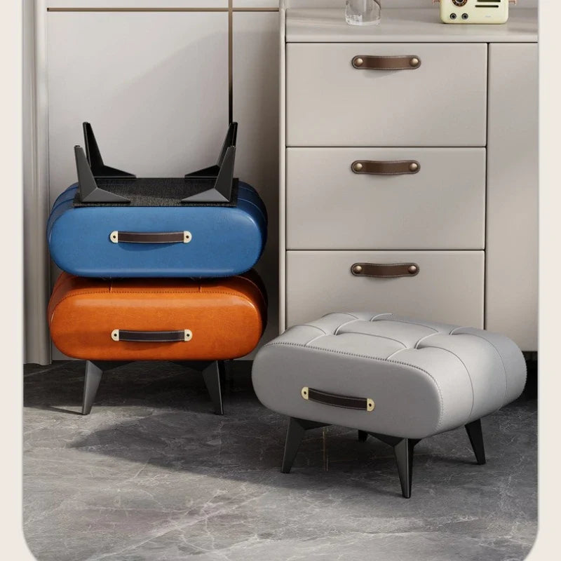 Foldable Foot Stool Extra Thick PU Leather & High-Density Foam, Portable Ottoman for Living Room/Bedroom/Office, Non-Slip Base