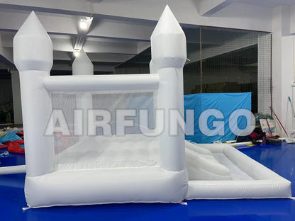 （This product is currently out of stock）White Bounce House With Slide Ball Pit Party  Inflatable Mini Bouncy Castle With Blower