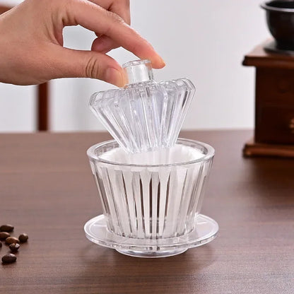1-2Cups Coffee Dripper Crystal Eye Pour Over Coffee Filter Coffee Filter Cup Filter Papers Press Flat Bottom Increase Uniformity