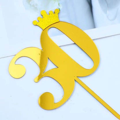 New 0-9 Number Happy Birthday Cake Topper Golden Acrylic Wedding Cake Topper Adorn For Kids Birthday Party Holiday Cake Supplies