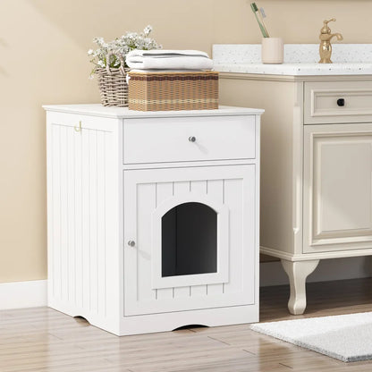 Wooden Cat Litter Box Enclosure with Drawer Pet House Indoor Cat Crate Nightstand Side Table Pet Furniture