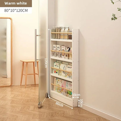Solid wood bookshelf, floor standing wall mounted multi-layer storage rack, household bookshelf, thin bookshelf behind the door