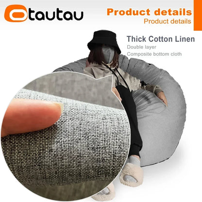 OTAUTAU Filled 70cm Bean Bag Sofa with Filler Big Cotton Linen Lazy BeanBag Bedroom Chair Puff Relax Lounge Couch DD002