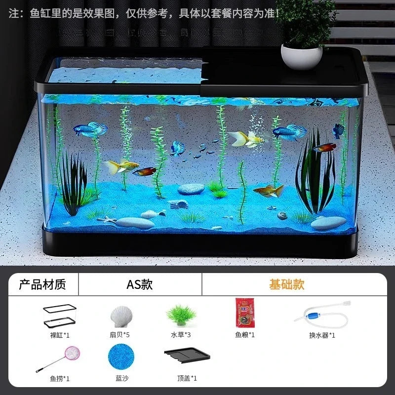 Fish tank living room new transparent filter oxygen generator desktop landscaping ornament with light strip ecological fish tank