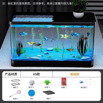 Fish tank living room new transparent filter oxygen generator desktop landscaping ornament with light strip ecological fish tank