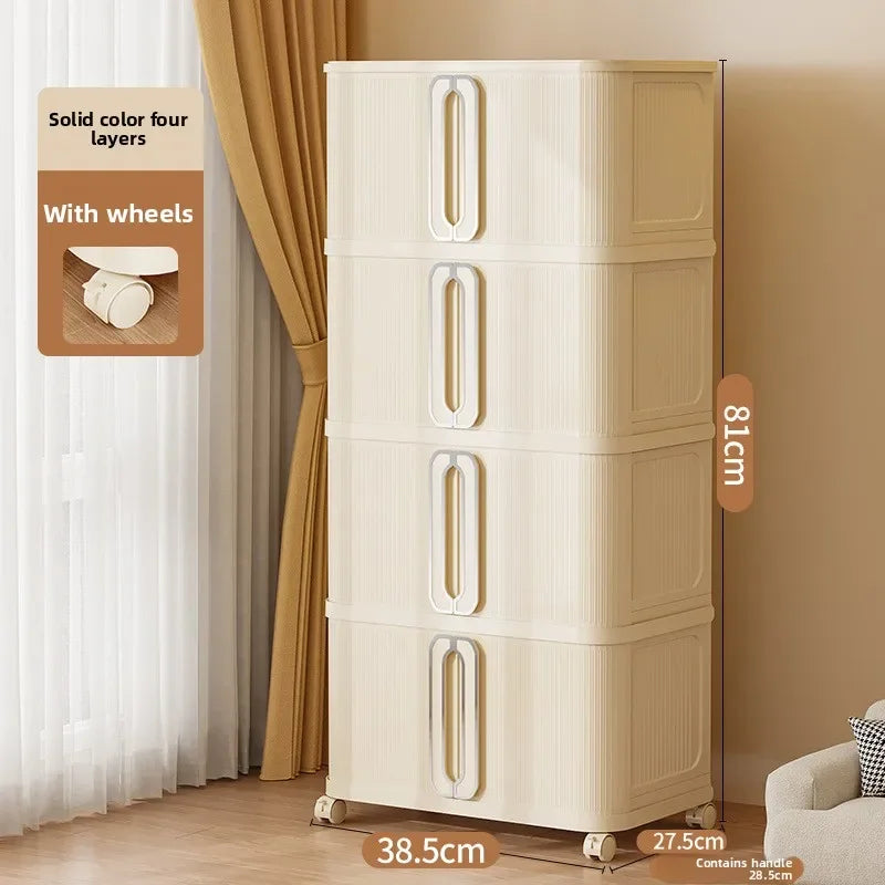 Large Capacity Cream Wind Storage Cabinet Quilt Wardrobe Free Installation Folding Storage Shelf Storage Box Locker