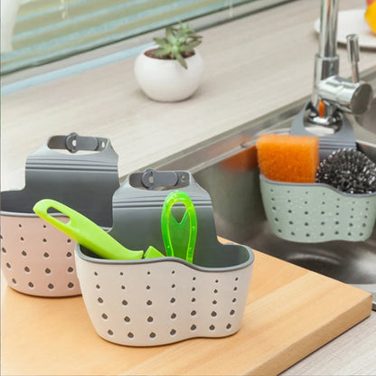 1-4PCS Household Adjustable Button Type Sink Drain Hanging Bag Kitchen Storage Shelf Faucet Sponge Twolayer Drain Hanging Basket