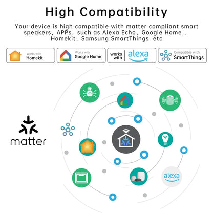 Matter WiFi Smart Switch 16A Smart Home Light Switch Relay Module Voice Control Work with Alexa Google Homekit Smartthings Tuya