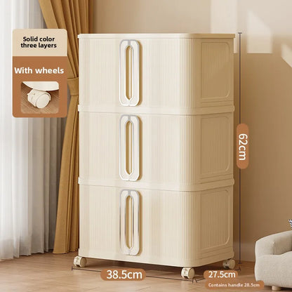 Large Capacity Cream Wind Storage Cabinet Quilt Wardrobe Free Installation Folding Storage Shelf Storage Box Locker