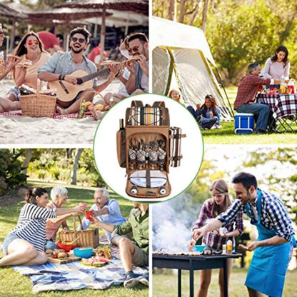 Picnic Basket Backpack for with Insulated Leakproof Cooler Compartment Wine Holder Fleece Blanket Cutlery Set Wedding Gifts for