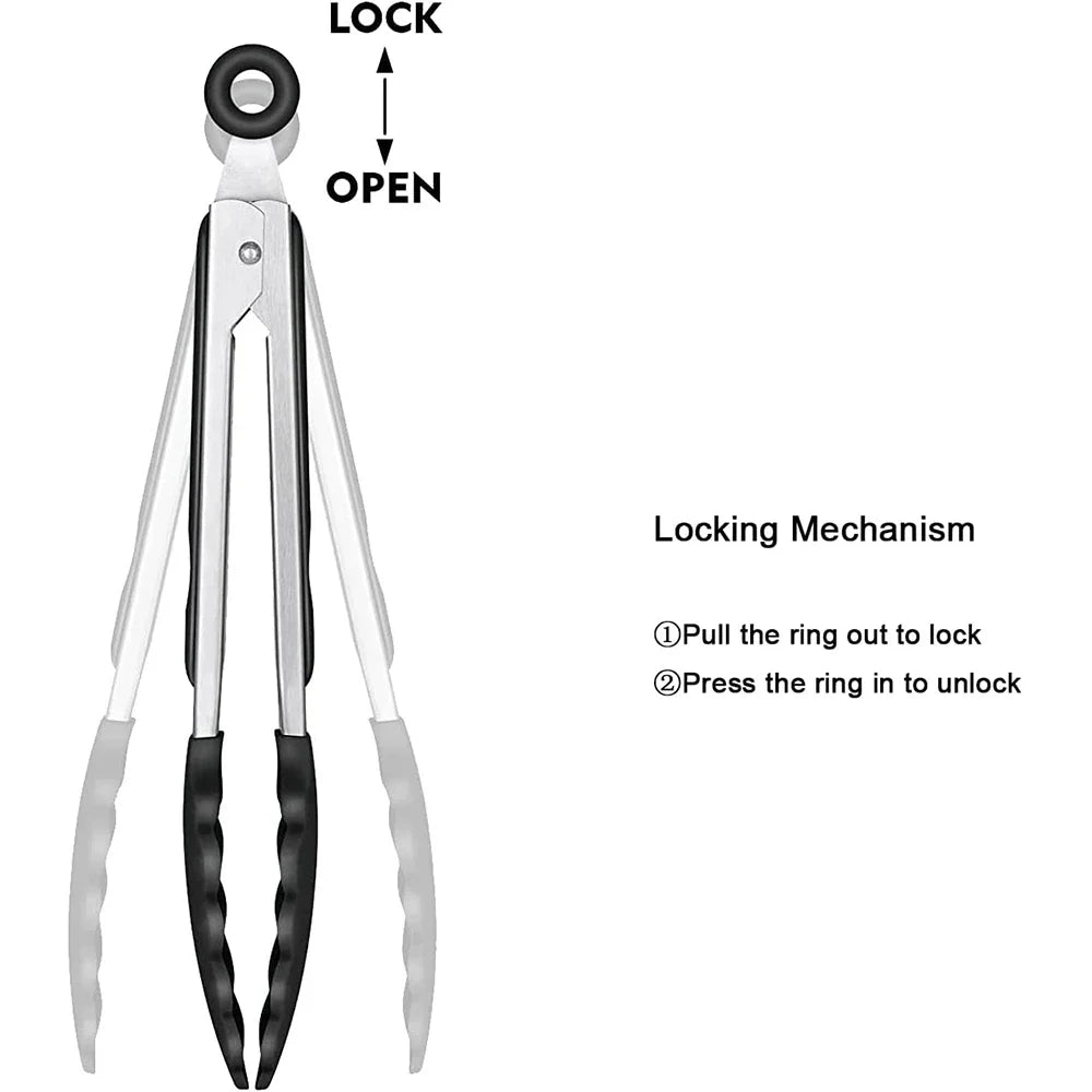 9 12 inch Kitchen Tongs For Cooking with Silicone Tips Heat Resistant Locking Cooking Tongs Non-Stick Food Tongs YY211
