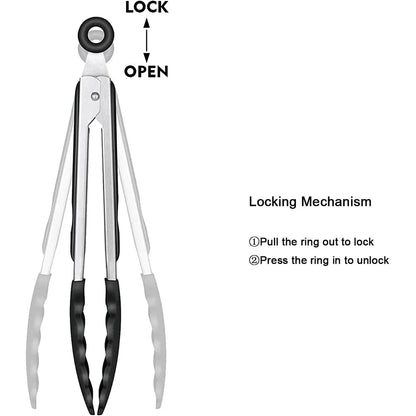 9 12 inch Kitchen Tongs For Cooking with Silicone Tips Heat Resistant Locking Cooking Tongs Non-Stick Food Tongs YY211