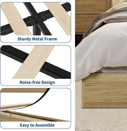 Twin Size Modern Sturdy Wood Platform Bed Frame Strong Wooden Slats, Space-Saving No Box Spring Needed, Easy Assembly