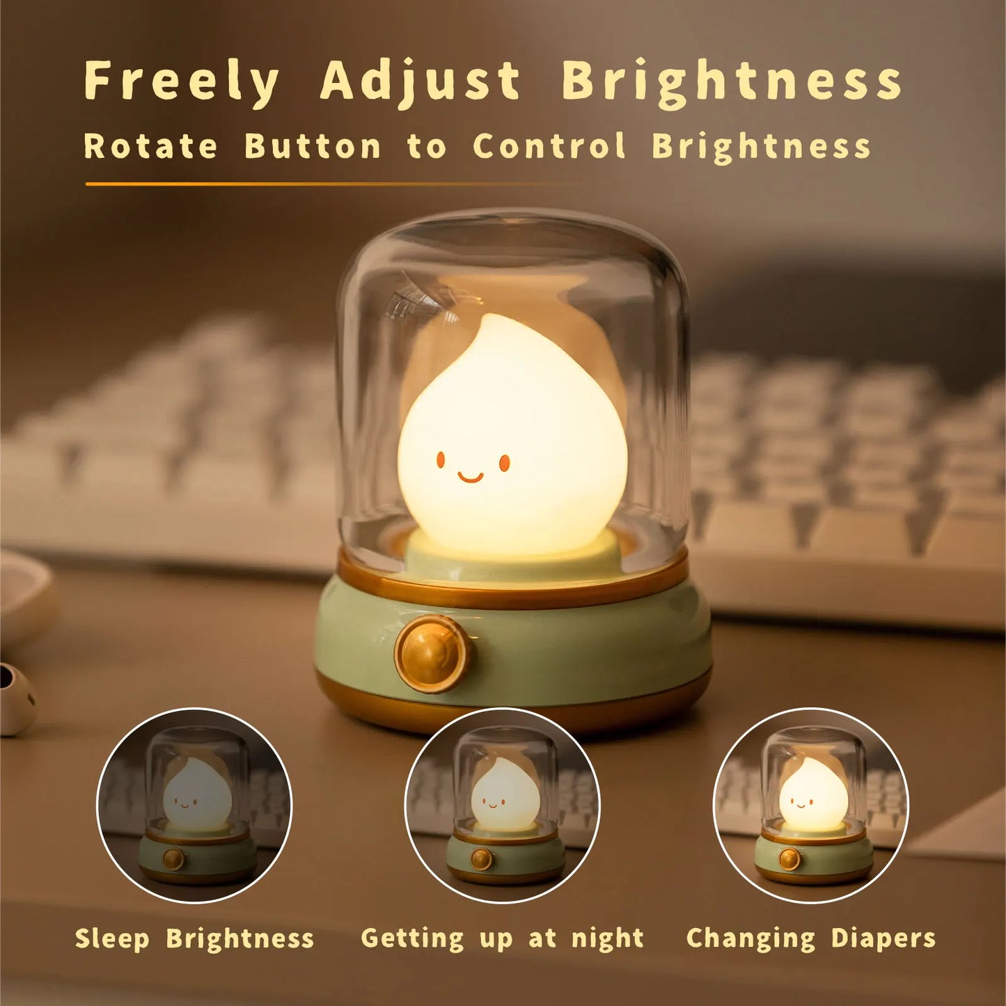 Cute Flame Lamp Candle Night Light Desktop LED Decorative Lamp USB Rechargeable Night Light Bedroom Creative Children's Gift