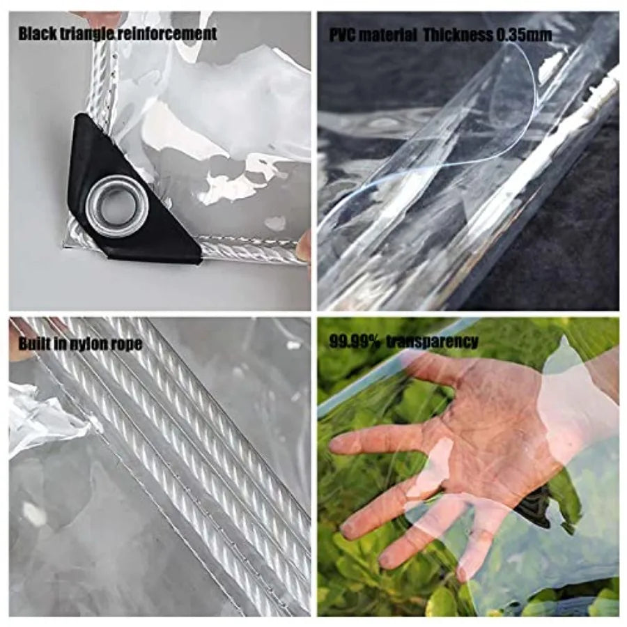 Canopies Tarps Clear PVC Waterproof Cloth Tear Resistance Waterproof 0.35mm Vinyl Transparent Awning Canopy Patio EnclosureAnti