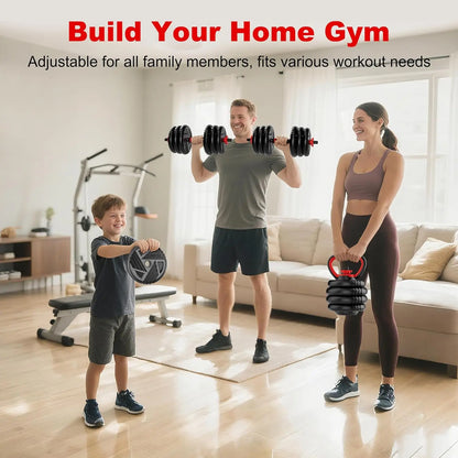 5-in-1 Adjustable Dumbbell Set Converts to Barbell & Kettlebell, 10-90lbs for Home Gym Workout