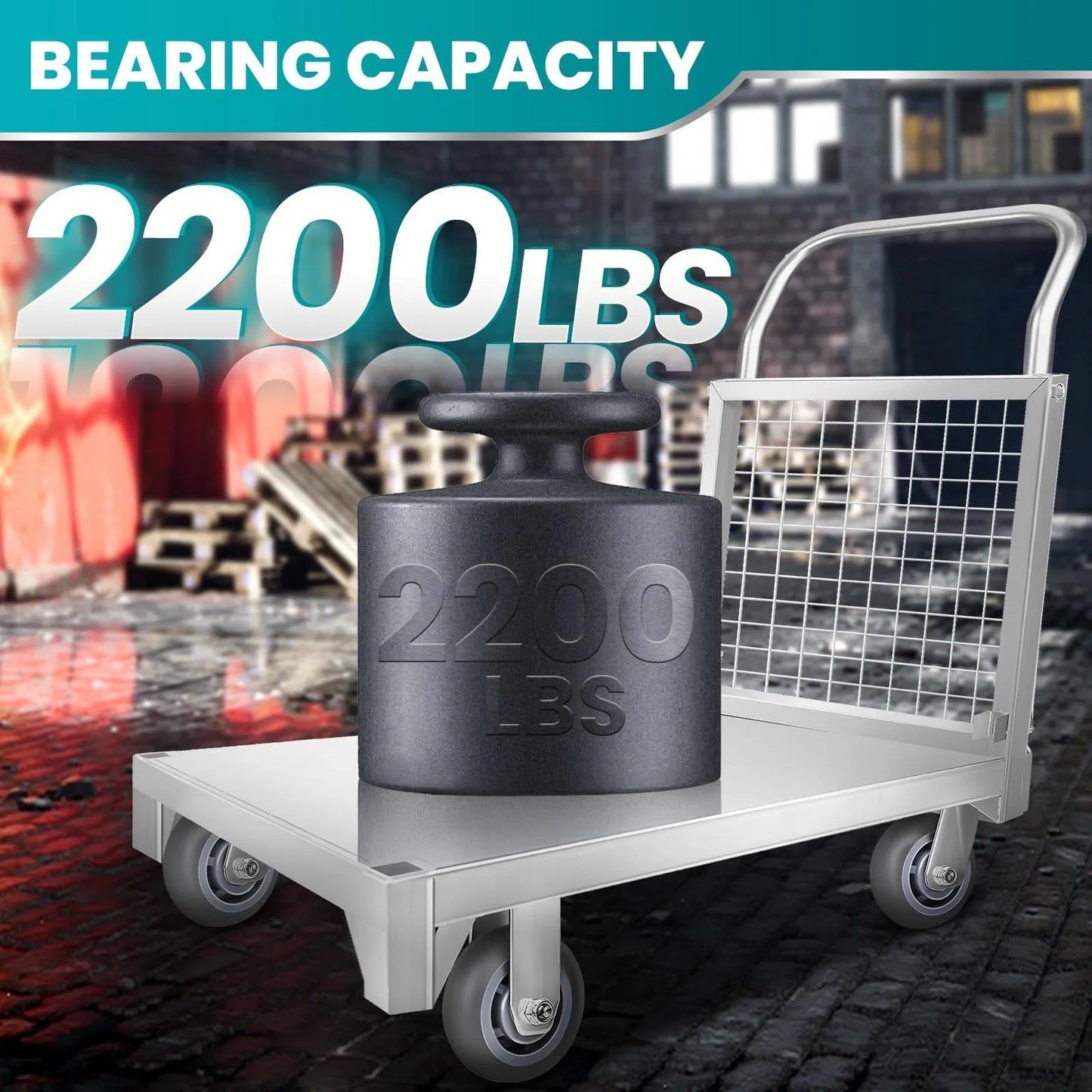 2200LBS Platform Truck Cart with Cage 4 in 1 Wire Mesh Cage Cart Basket Cart