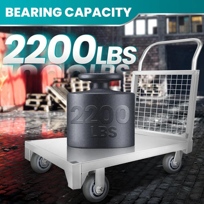 2200LBS Platform Truck Cart with Cage 4 in 1 Wire Mesh Cage Cart Basket Cart