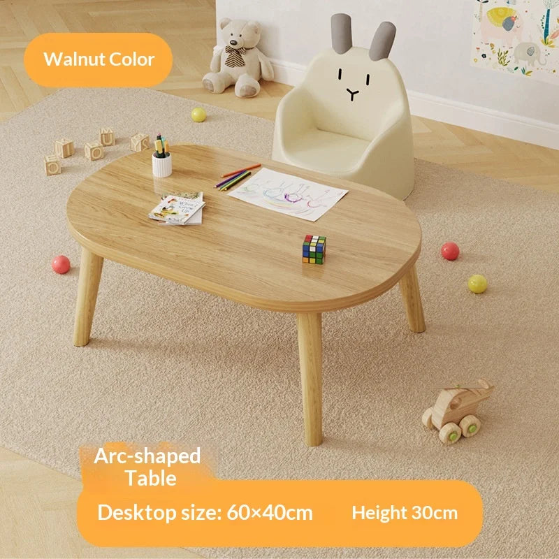 Children Table Kids Study Desk Oval Solid Wood Legs Easy Assembly Small Writing Reading Play Toy Home Side Table Kids Desk