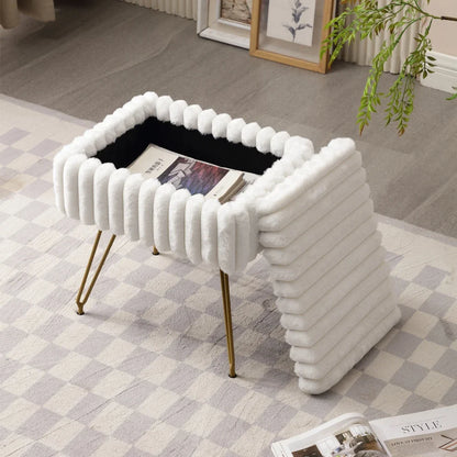 Chic Faux Fur Vanity Stool With Storage - Soft, Comfortable Ottoman Chair For Makeup & Relaxation With Ottoman Chair For Vanity