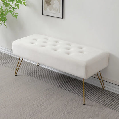Modern Tufted Velvet Entryway Bench - Upholstered Long Shoe Bench with Gold Metal Legs for Hallway Bedroom End of Bed