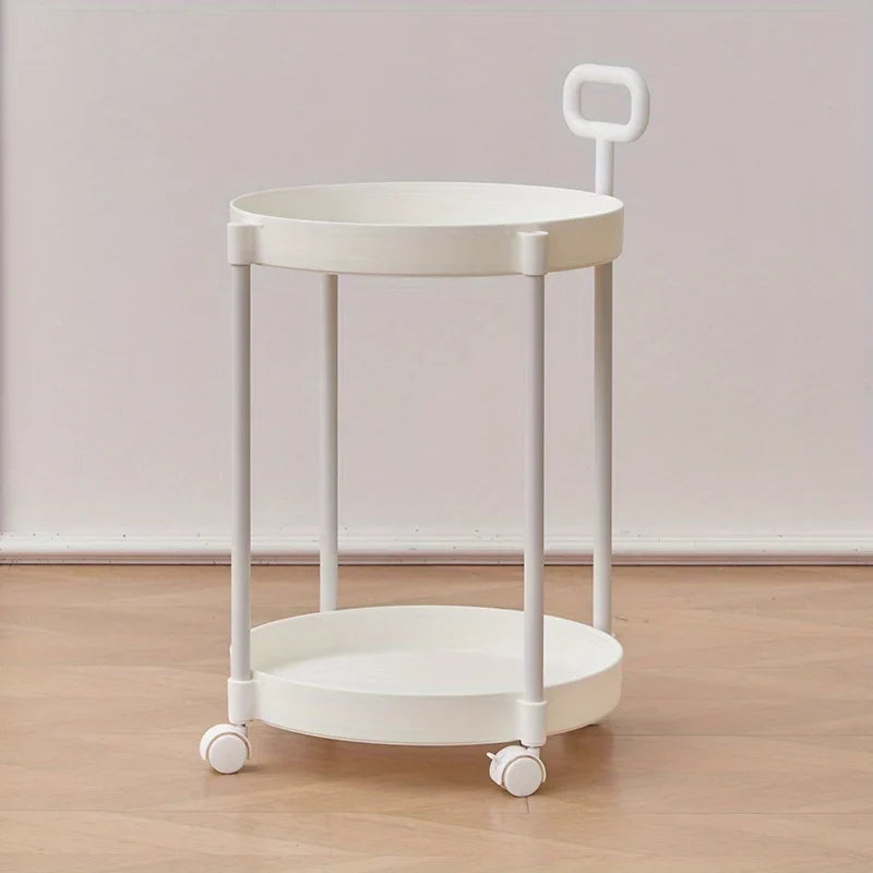 Elegant 2-Tier Side Table with Wheels - Trolley Table in Living Room|Simple Sofa Table with Handle|Easy To Move Coffee Table