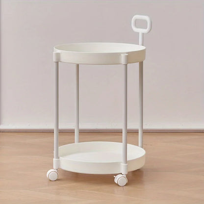 Elegant 2-Tier Side Table with Wheels - Trolley Table in Living Room|Simple Sofa Table with Handle|Easy To Move Coffee Table