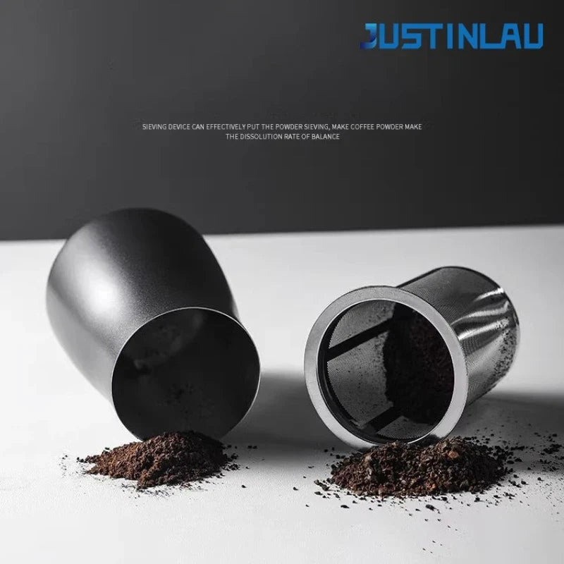 JUSTINLAU 3 in 1 Coffee Powder Filter Powder Cups Stainless Steel Coffee Sifter with Lid Grinder Powder Cup Coffee Accessories