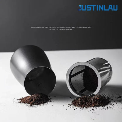 JUSTINLAU 3 in 1 Coffee Powder Filter Powder Cups Stainless Steel Coffee Sifter with Lid Grinder Powder Cup Coffee Accessories