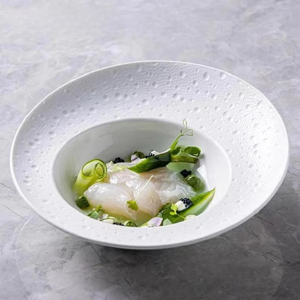 French Creative Salad Plate Straw Hat Plate Premium Feeling Hotel Dinner Plate Western Pasta Ceramic Plate White Plate
