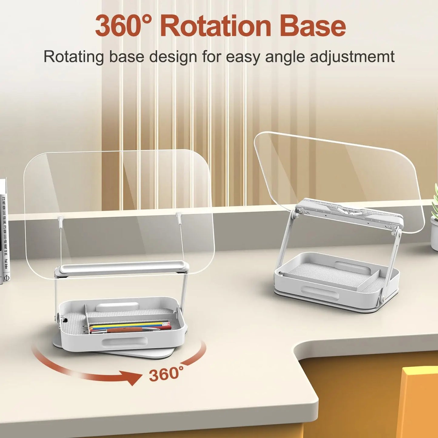 NEW Acrylic Book Stand with Storage for Reading Adjustable Book Holder with 360° Rotating Base Foldable Desktop Riser Stand
