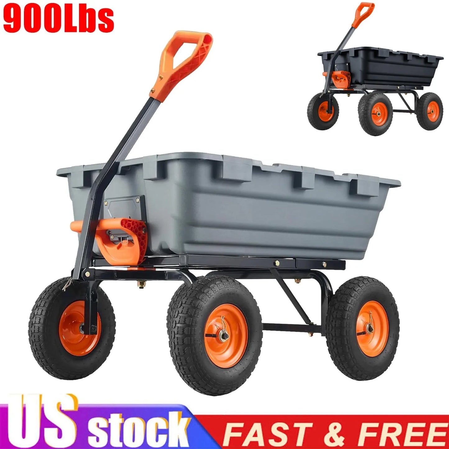 Poly Garden Dump Cart, 900Lbs Heavy Duty Utility Dump Wagon Yard Cart ,10" Tires