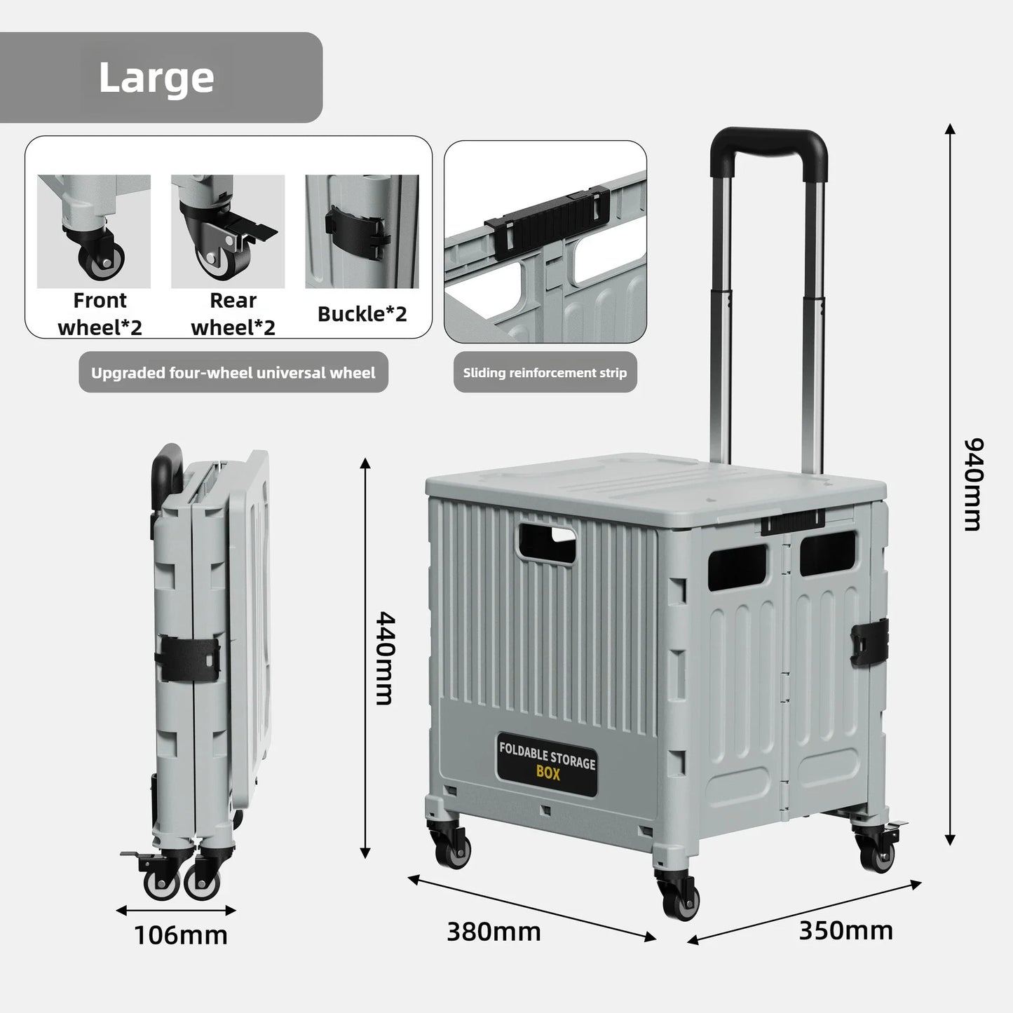 Household multi-functional shopping trolley, portable folding shopping trolley, trailer, camping, large-capacity storage box