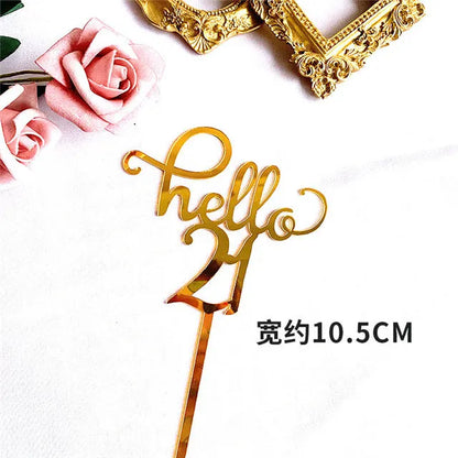 New 0-9 Number Happy Birthday Cake Topper Golden Acrylic Wedding Cake Topper Adorn For Kids Birthday Party Holiday Cake Supplies