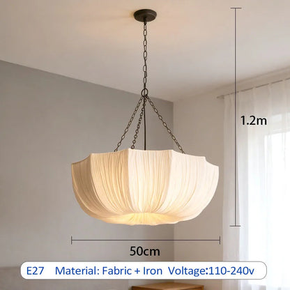 Retro Iron Chain Pendant Lamps Japanese Fabric Chandelier Living Dining Room Bedroom Ceiling lampLustre Hanging Light Fixture