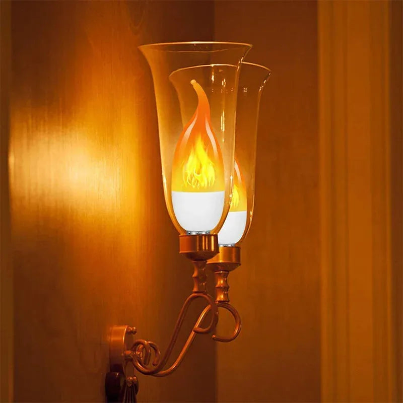 E14 LED Flame Light Bulbs 4 Modes Party LED Flame Effect Light Simulation Fire Lights Bulb Garden Decor Flickering Lamp