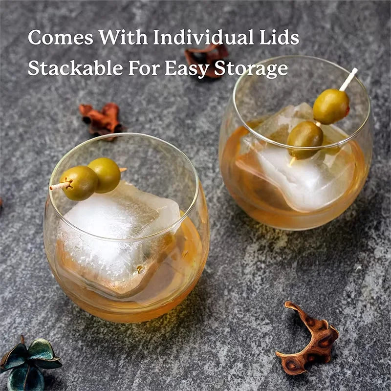 Large Ice Cube Tray Silicone Ice Cubes Mold Easy Release Whiskey Ice Tray With Lid Stackable Square Ice Mold For Cocktails Juice