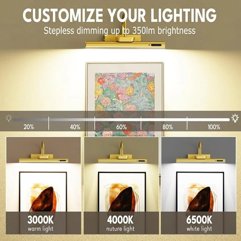 4000mAh Led Rechargeable Wall Lamp Modern Remote Control 3 color Dimming Gold Bathroom Mirror Light Aluminum Picture Lights