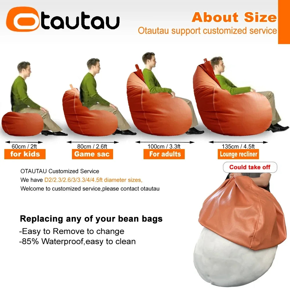 OTAUTAU 4ft Big Faux Leather Bean Bag Cover Without Filler Outdoor Beanbag Chaise Lounger Pouf Salon Game Movie Sac Puff DD004